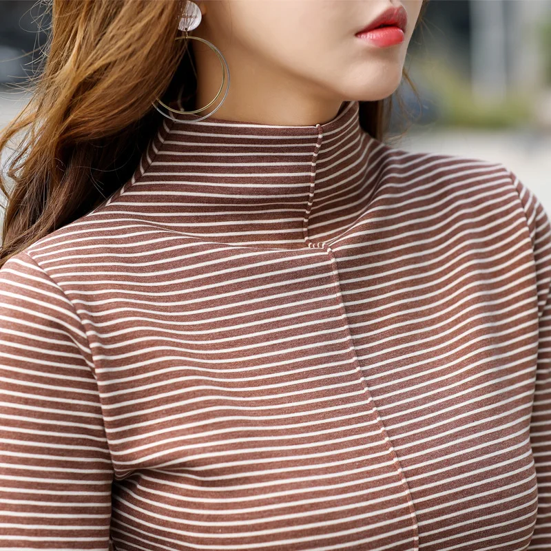 Зимняя женская футболка с длинным рукавом водолазка футболки для женщин толстая