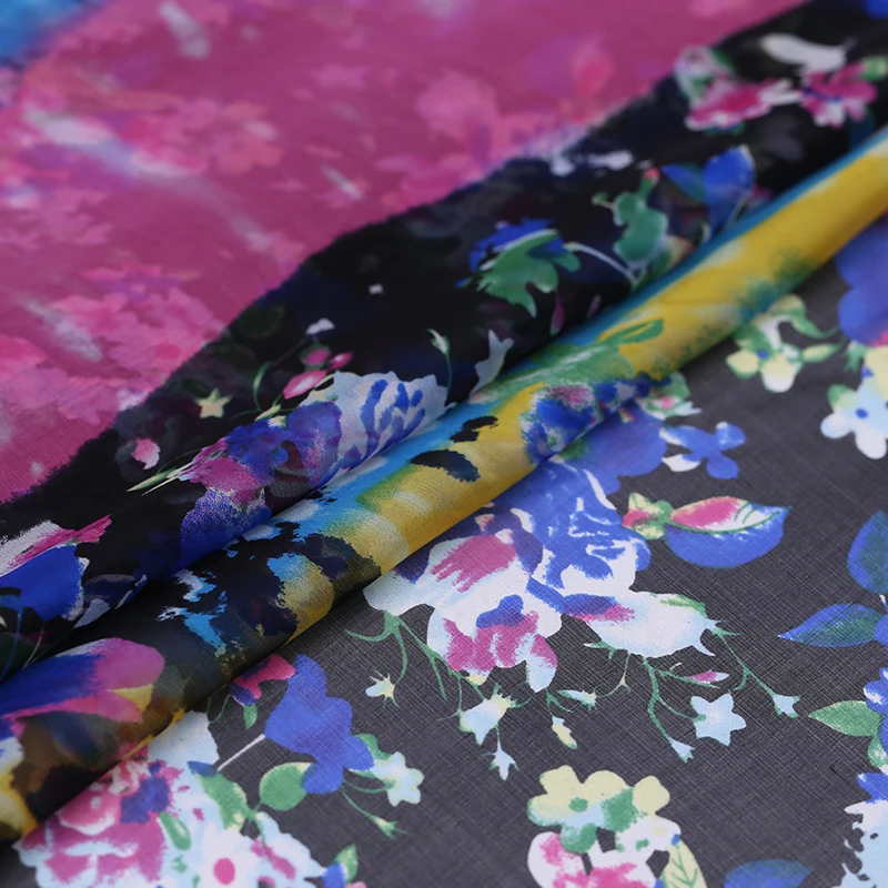 

Digital printed silk chiffon fabric soft transparent tulle fabric 135cm beach skirt dress silk fabric wholesale silk cloth