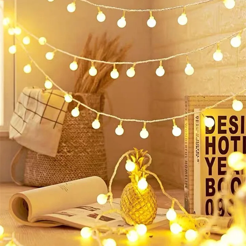 

2M 3M 6M Fairy Lights Festoon Garland LED Ball String Lights for Wedding Home Indoor Christmas Tree Decoration Battery Powered