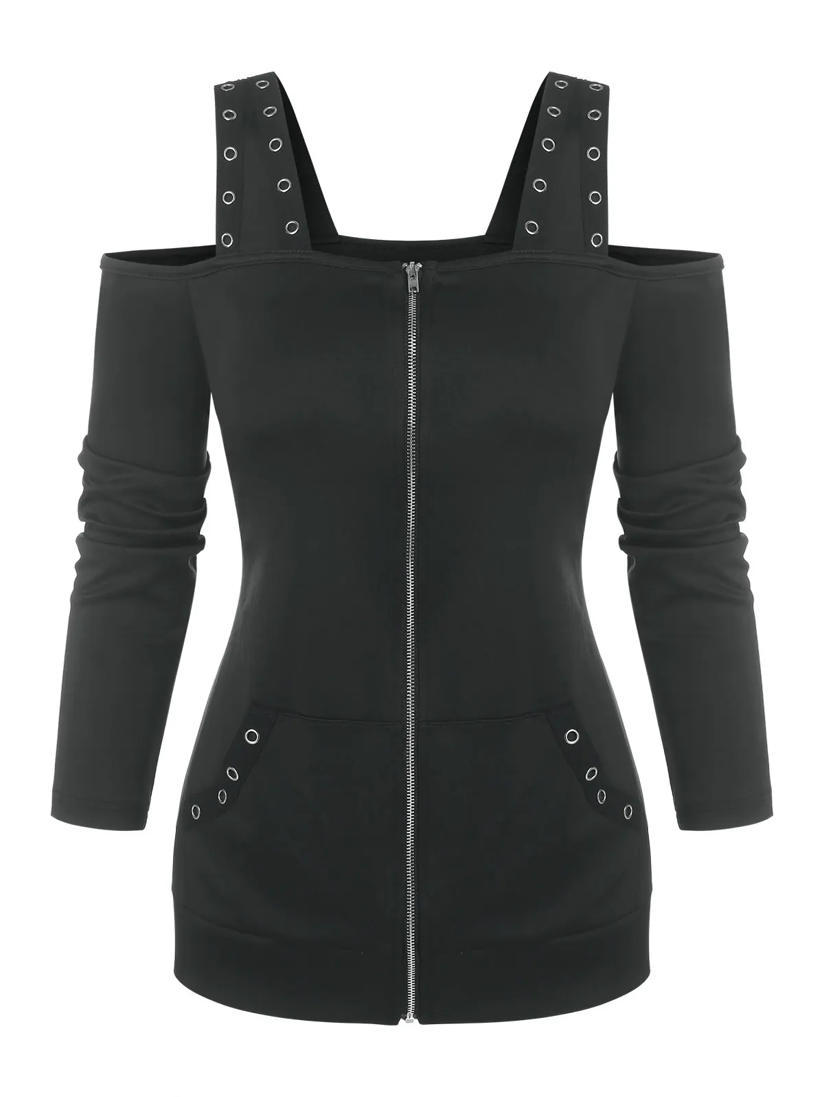 

Full Zip Eyelet Cold Shoulder T Shirt