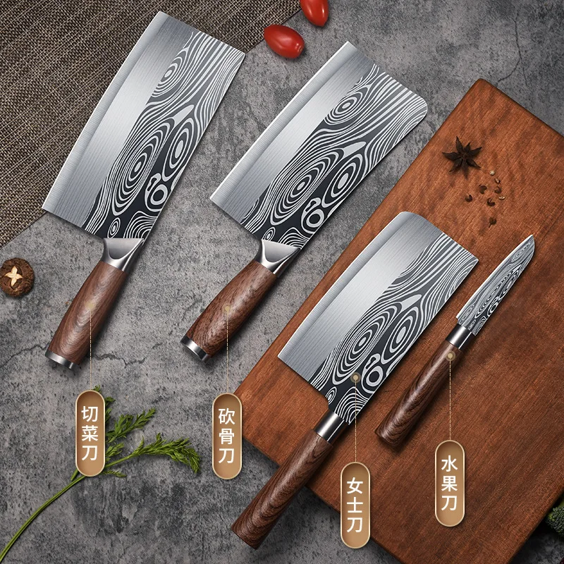 

Stainless steel kitchen knife Damascus pattern chopping knife sharp household hotel chef's knife slicing cleaver