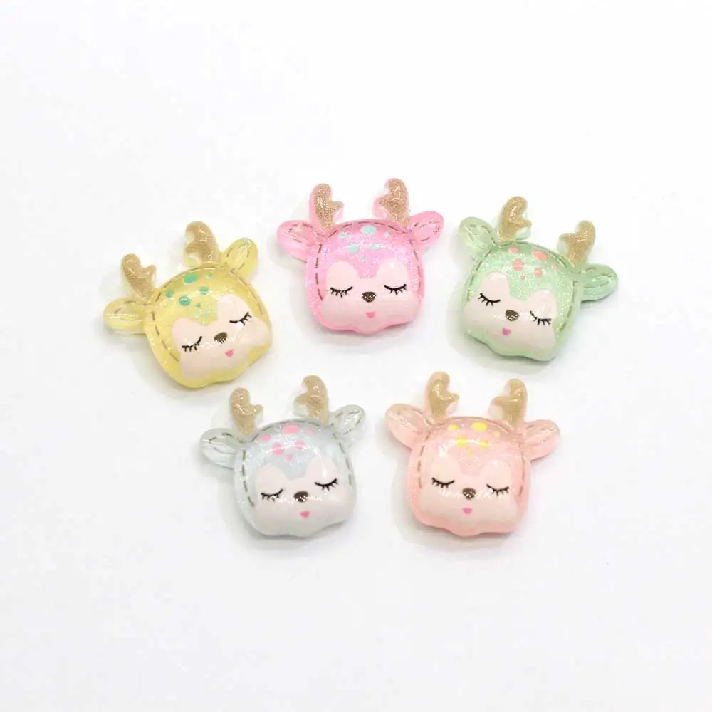 

Kawaii Resin Cartoon Animal Deer Head Flatback Cabochons 3D Cartoon Deer Head Beads Hair Accessories DIY