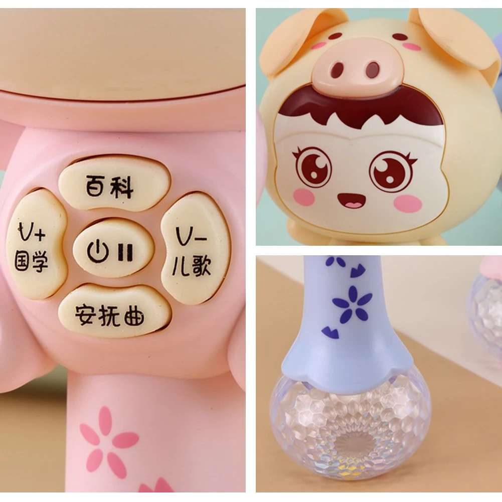 

Baby Rattle Cartoon Pig Rattle Baby Drum Sand Hammer Hand Bell Music Light Teether Toy