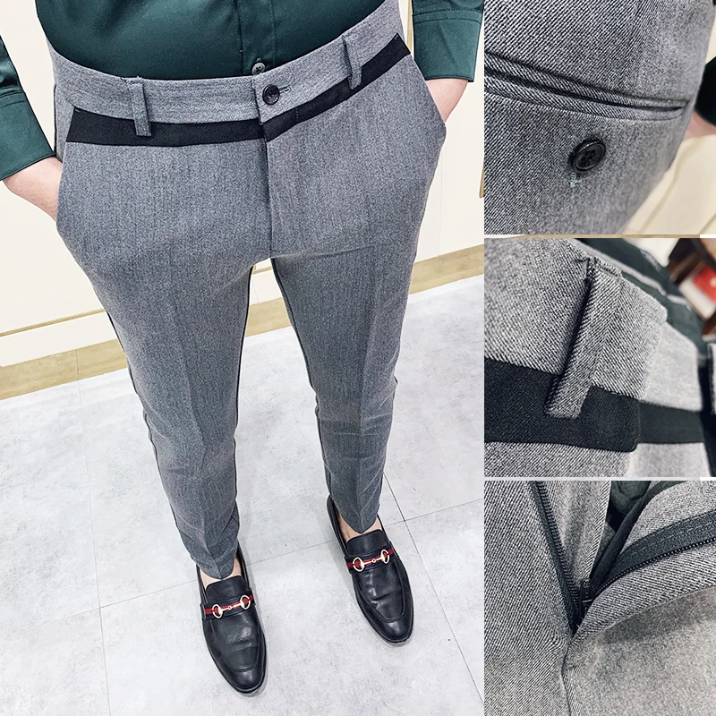 Высокое качество Pantalon Homme деловой костюм брюки черные серые мужские платья