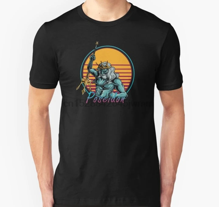 Мужская футболка с коротким рукавом Poseidon God Of The Sea греческая мифология 80s Retrowave