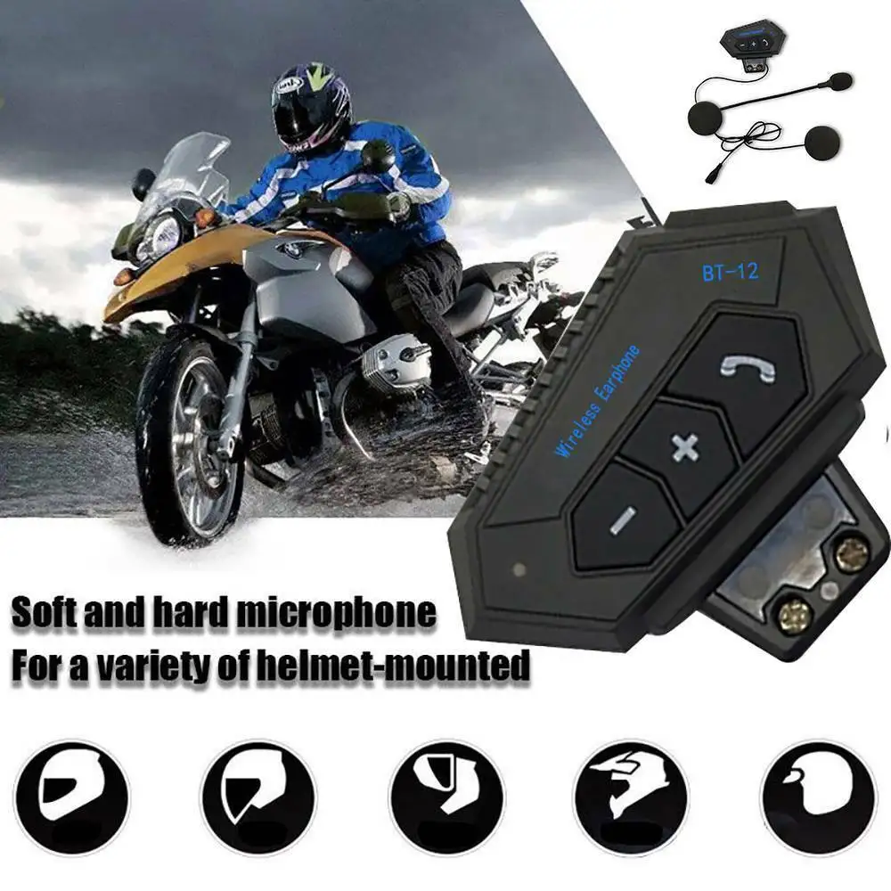 

BT-12 Anti-interference Bluetooth Motorcycle Helmet Headset, Wireless Headphone Speaker,Hands-Free Intercom Motorbike Headphone