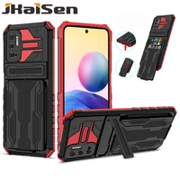 jkaisen shockproof bracket phone case for redmi 10x 5g luxury kickstand card slot protective cover for redmi 9t 9power