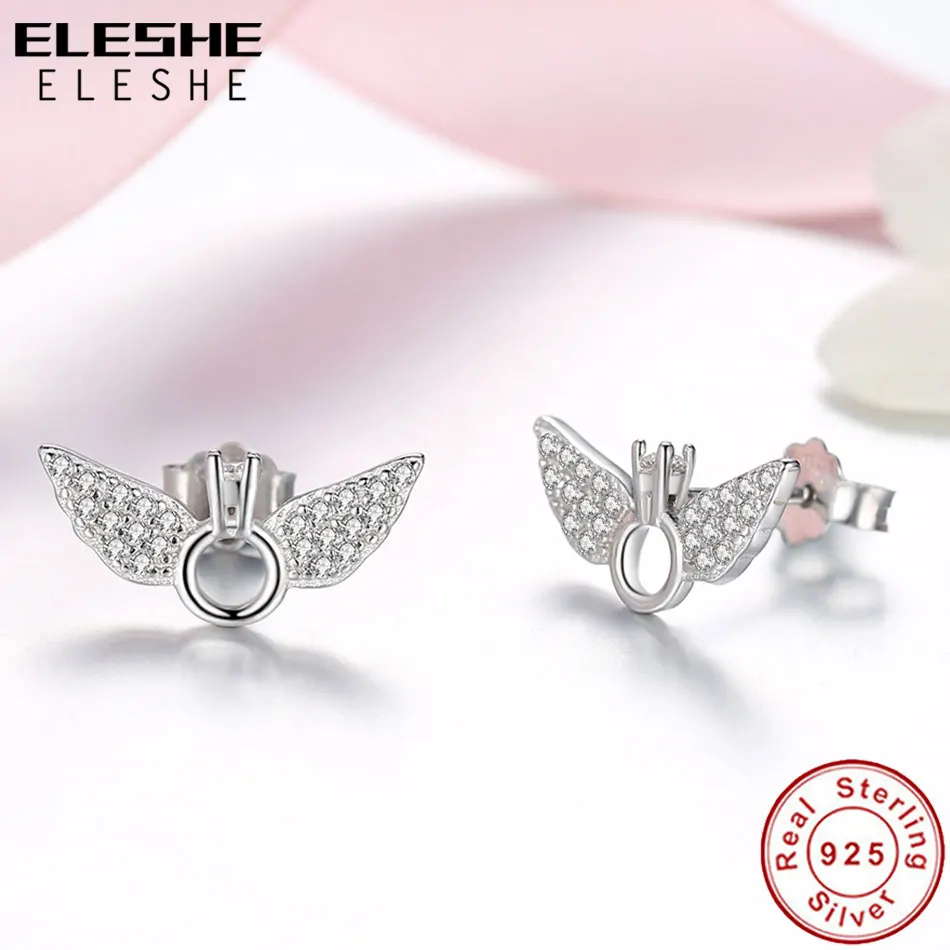 ELESHE, настоящее 925 пробы, серебряные модные серьги-гвоздики, Кристальные серьги в форме крыла ангела для женщин, свадебные ювелирные изделия, Подарок на годовщину