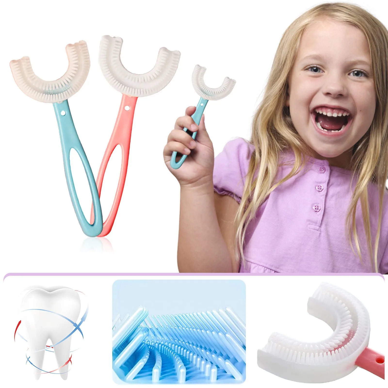 

Детская зубная щетка для ребенка 360 градусов U-образная Силиконовая зубная щетка Мультяшные Детские зубные щетки для ухода за полостью рта