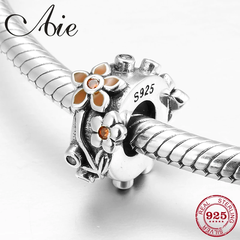 Стерлинговое Серебро 925 пробы оранжевые весенние цветы пробки бусины подходят