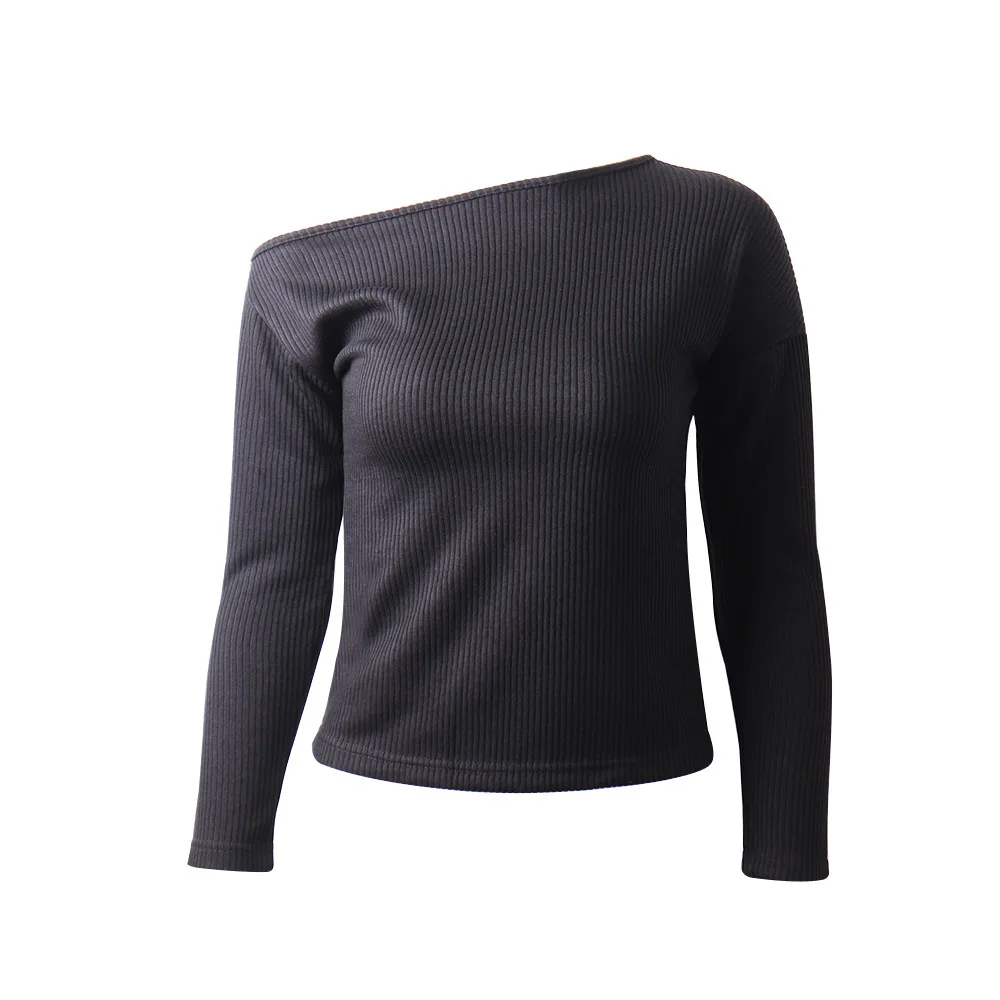 2019 Autumn And Winter Europe and America women collar sweater all-match long sleeved shirt slim one-shoulder female thread tigh | Женская