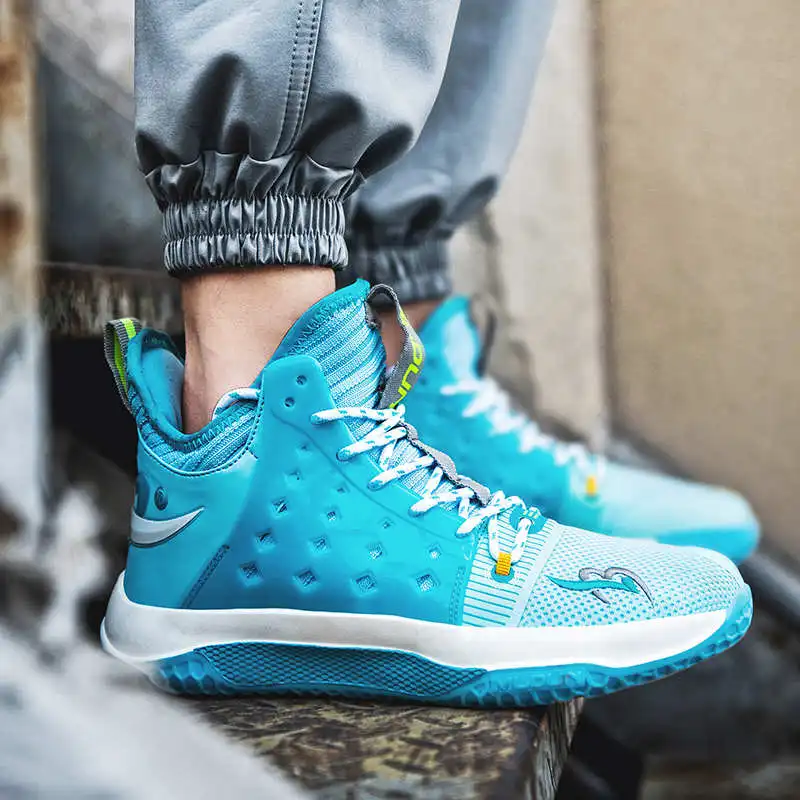 Fashion Blue Professional Men Basketball Shoes High quality Breathable Sport Shoes Sneakers Light Soft High Boots Basket Shoes
