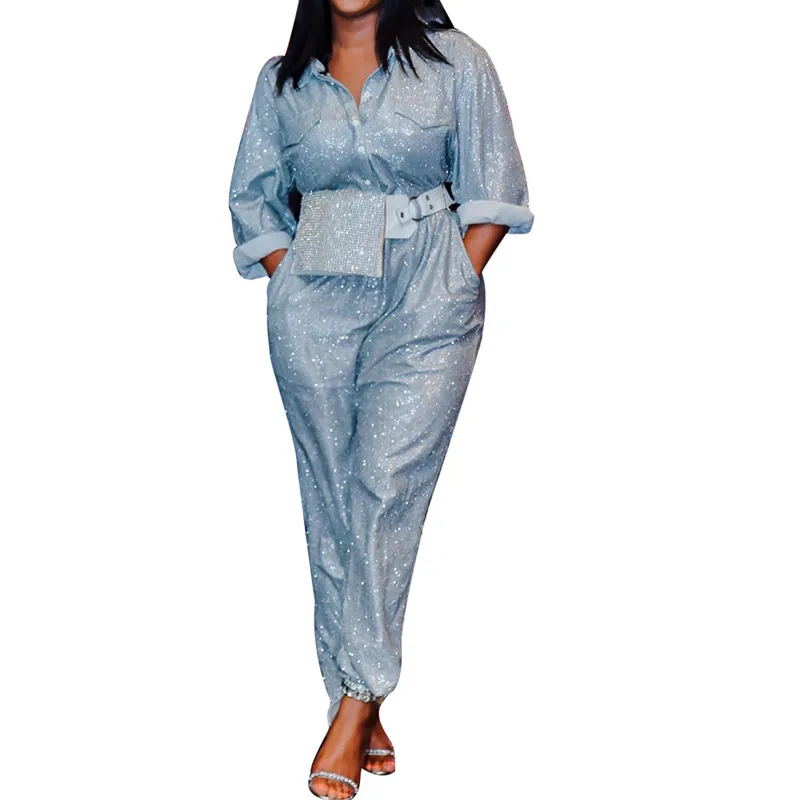 

Sexy Shining Sequin Long Sleeve Night Party Club Jumpsuit Women Autumn Casual V Neck Bandage Rompers Outfit Playsuit Overalls