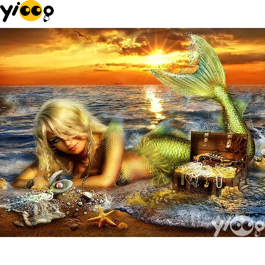 

Квадратная/круглая Алмазная вышивка «золотая русалка» 5D, бриллиантовая фотография, подарок для домашнего декора BX2688