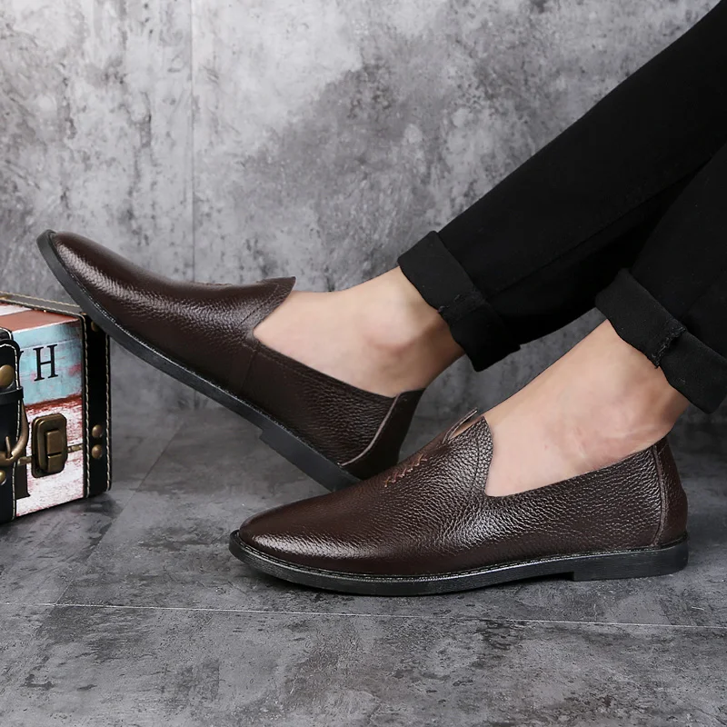 

Italian Style Luxury Men Shoes fashion Slip-On Formal genuine Leather Shoes Fashion men Flats Loafers Wedding Party Shoes