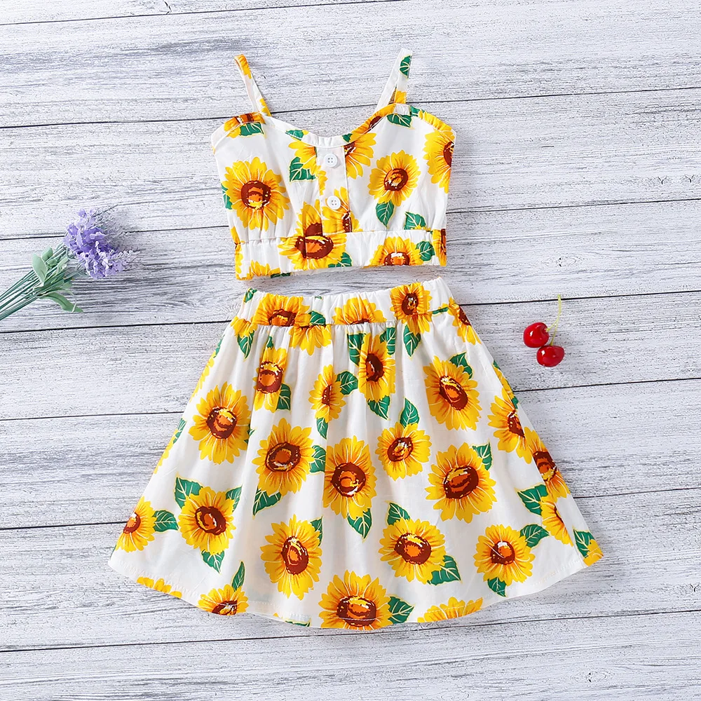 

Summer New Children's Clothes 2021 Fashion Sunflower Camisole + High Waist Skirt Girls Two-piece Set For 2-6 Years Old