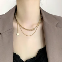 double layer stacked wear style stainless steel necklace temperament simple web celebrity recommend clavicle chain women choker