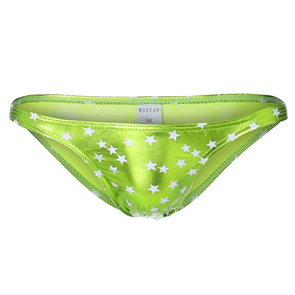 Мужские трусы брифы из искусственной кожи черные мягкие с принтом в виде звезд