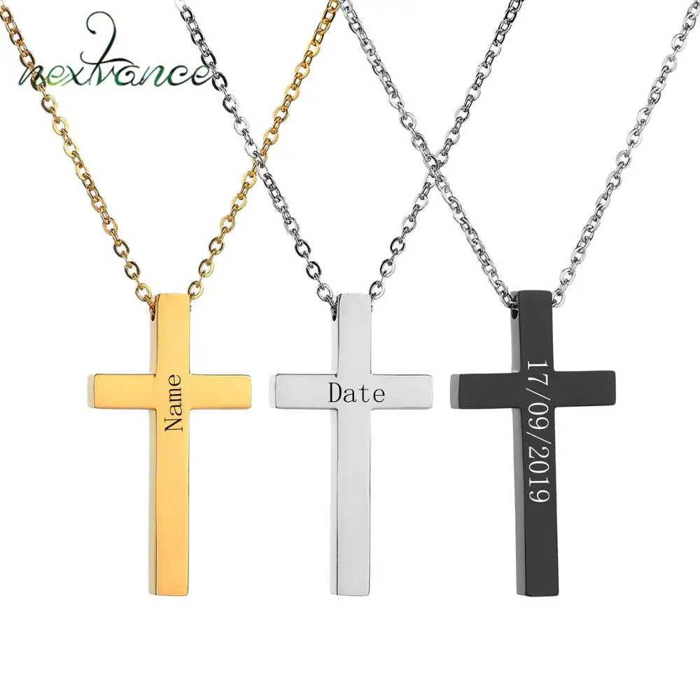 Nextvance Custom Personalized Cross Necklace Engraved Date Name Pendant Necklaces For Stainless Steel Simple Jesus Jewelry