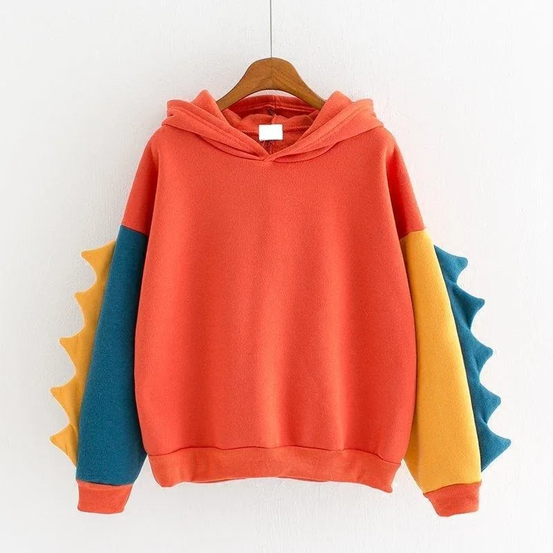 

Women's Sweatshirt and Hoodies Kawaii Dinosaur Pattern Contrast Color Casual Pullovers with Hooded Autumn and Winter Cute Blouse