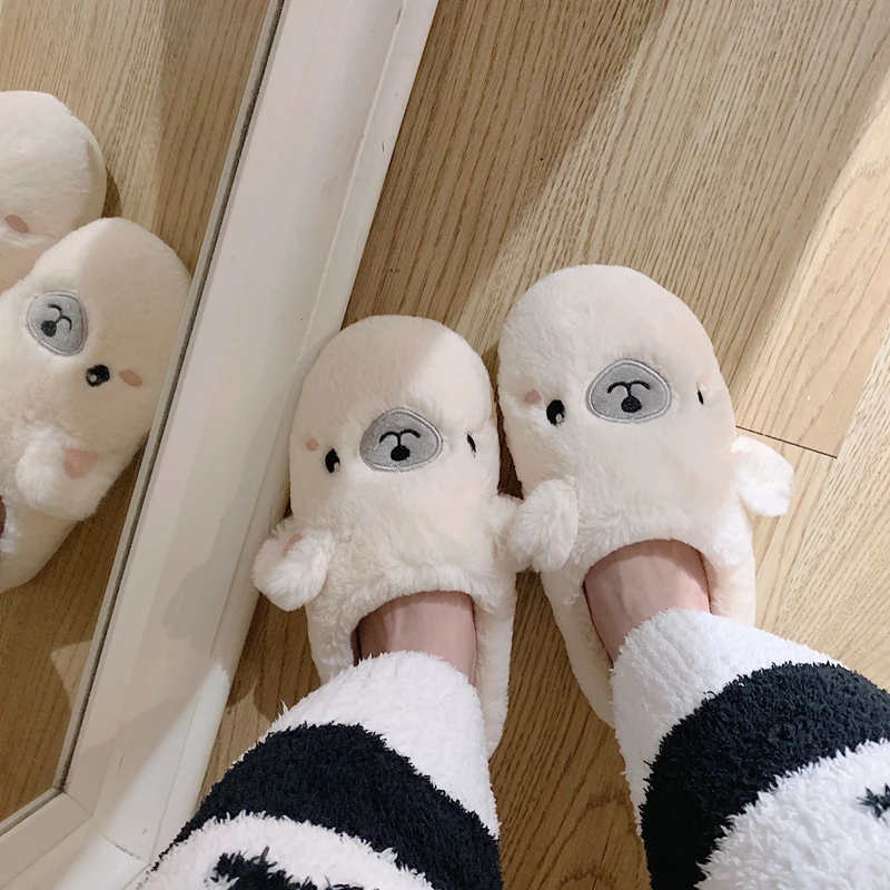 Женские хлопковые зимние домашние тапочки с милым рисунком в Корейском стиле