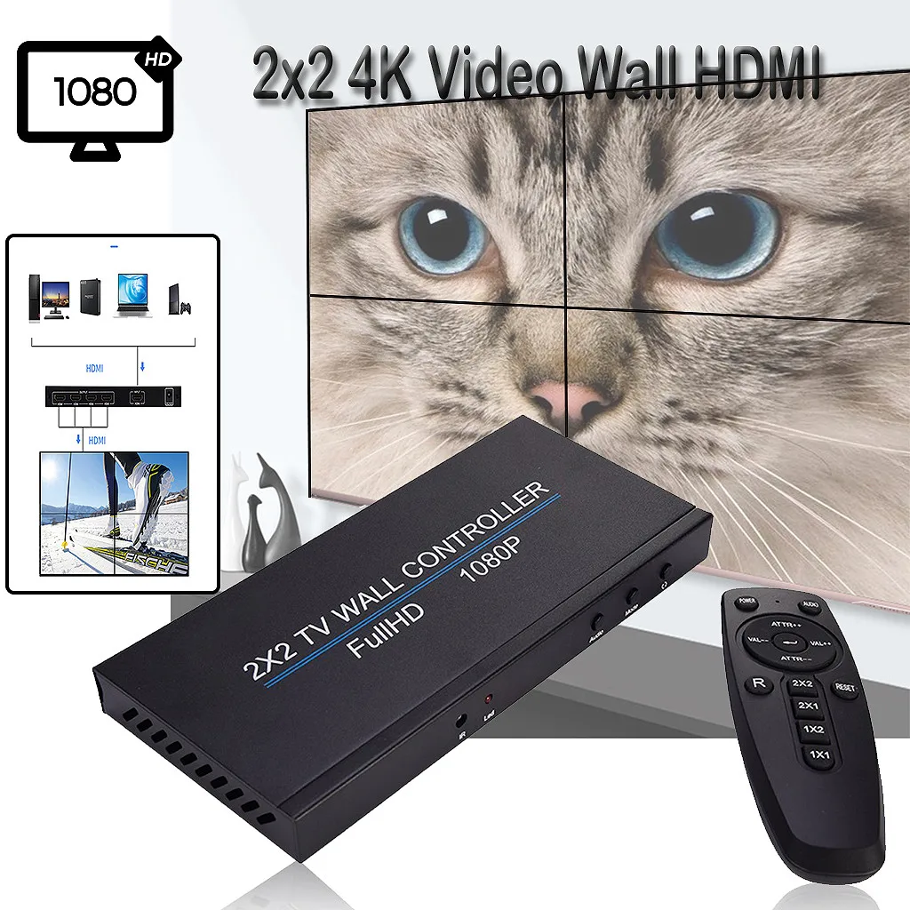 

Видеоконтроллер настенный HDMI, 4 канала, 2x2, 1x3, 1x2, 1x4, 4x1, 3x1, 2x1, HDMI, DVI, VGA, USB, 4K, 60 Гц экран