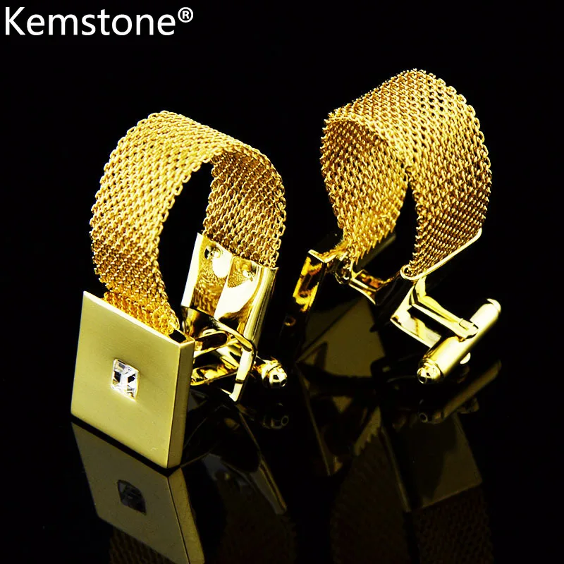 

Kemstone Luxury Gold Color Mesh Cufflinks With Crystal Men's Cuff Links For Wedding Wholesale Jewelry Gift