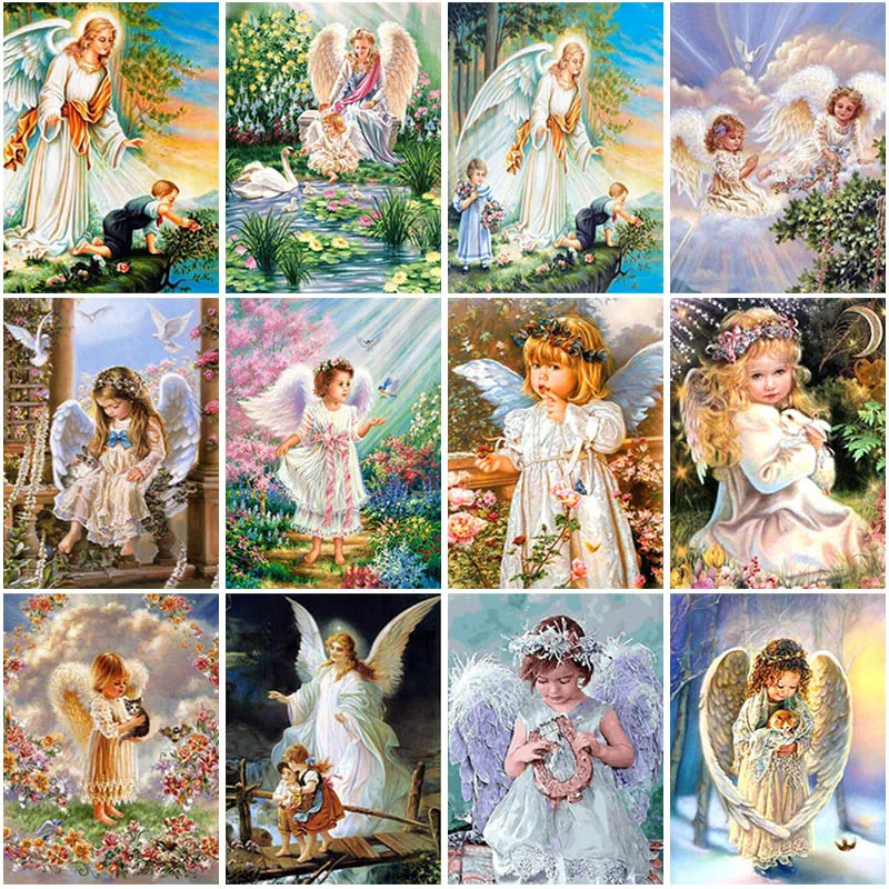 

DIY 5D Diamond Painting Full Round Drill Resin Mosaic Embroidery Cross Stitch Kits Wall Art Baby Angle Decorative Paintings