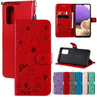 wallet leather phone case for samsung galaxy note 20 s20 ultra plus a71 a51 a70 a50 coque embossed cat and bees protect cover