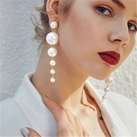 2pcs trendy elegant created big simulated pearl long earrings pearls string statement drop earrings for women wedding party gift