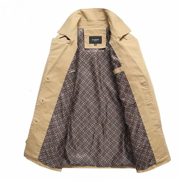 Мужской повседневный деловой тренчкот весенний однотонный из хлопка с эффектом