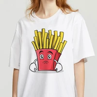 graphic tees tops french fries theme tshirts women funny t shirt white tops casual short camisetas mujer_t shirt o neck t shirt