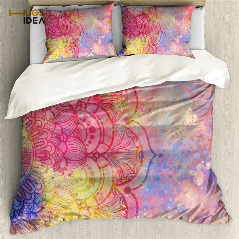 

HUGSIDEA Boho Mandala Bedding Set Queen Soft Bedclothes Rainbow Bohemian Duvet Cover with Pillowcases 3pcs/set Home Decor
