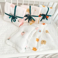japanese korean newborn soft organic gauze wrap summer bed sheet bedspread muslin cotton baby receiving blanket with pillow