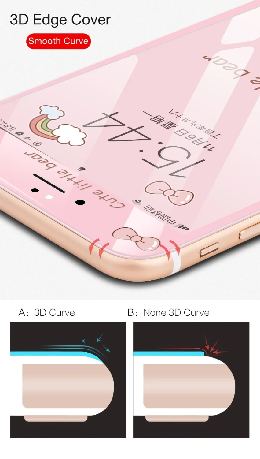 Милый мультфильм закаленное стекло для iPhone 7 8 Защитная пленка для экрана для iPhone 7 8 Plus Защитная пленка для экрана 3D мягкая твердость края