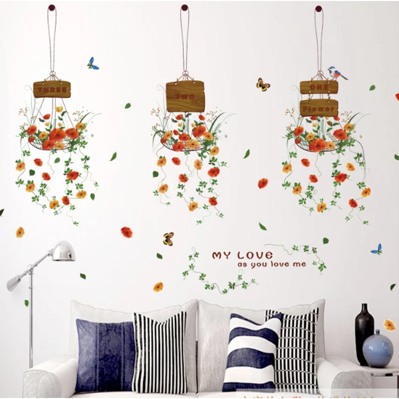 Свежие горшечные наклейки на стену с красивыми цветами искусство ПВХ виниловые