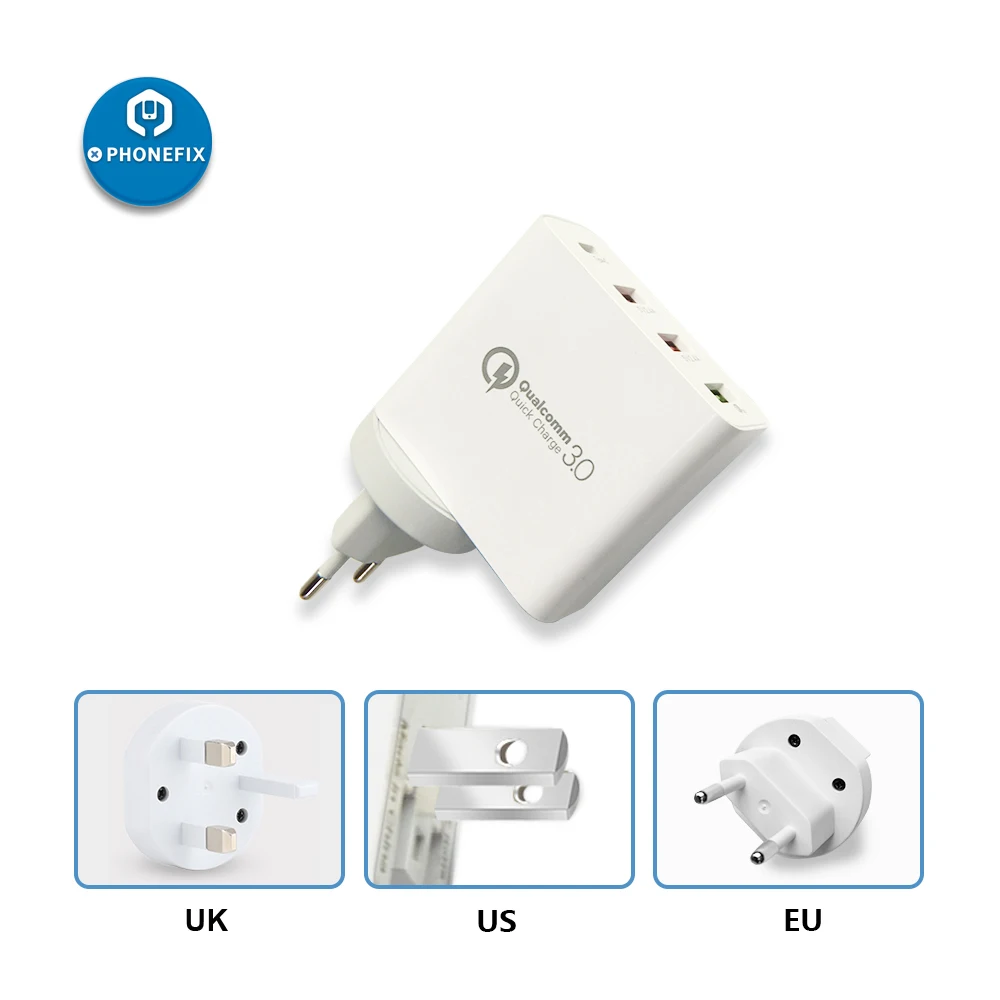 

PHONEFIX 36 Вт универсальный блок питания 5 В 3A USB Quick Charge 3,0 Тип Type-C для быстрой зарядки адаптер 4 Порты мобильный телефон Зарядное устройство с EU US ...