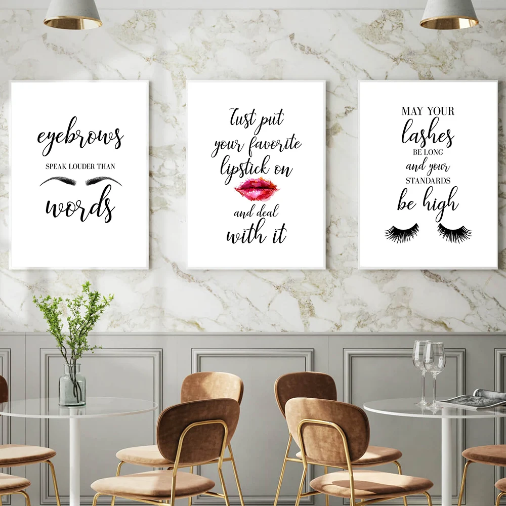 

Современные ресницы, модный холщовый постер, цитаты, черный, белый Принт, макияж, салон, настенная живопись, скандинавский Декор для комнаты ...