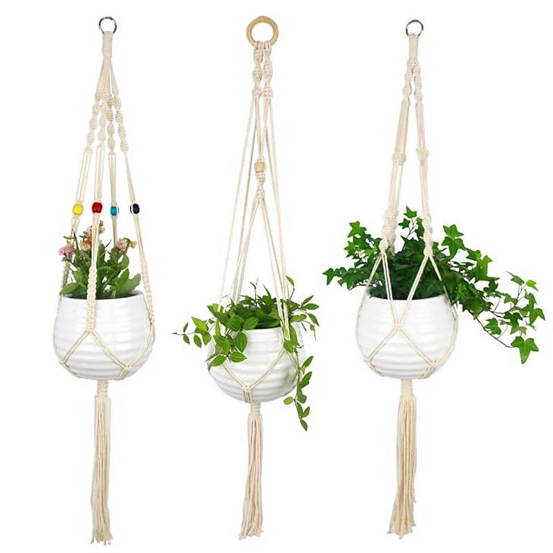

Freedom Style Gardening Hanging Plant Basket Flowerpot Pure Hand Woven Fine Hemp Rope Net Bag Home Furnishing Decoration Gifts