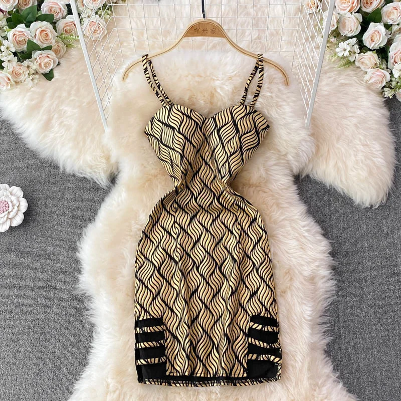 

Summer Fashion Sexy Lady Nightclub Low Chest V-neck Suspender Dress Women Open Back Slim Figure Plaid Bodycon Mini Short Dress