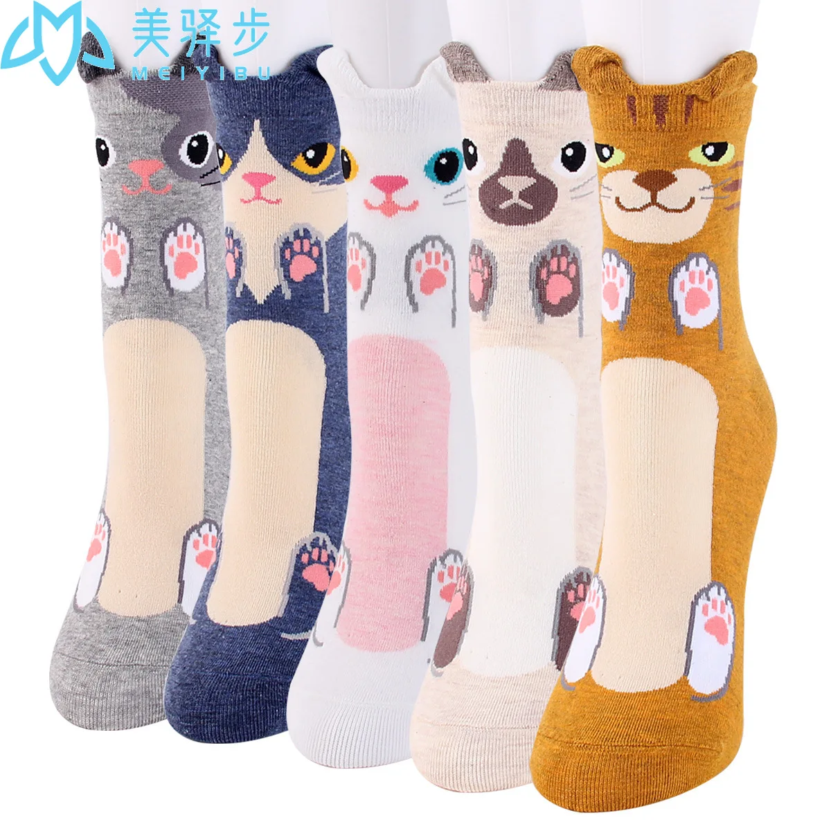 12 Pairs Per Set Cute Cat Socks Cartoon Animal Popular Female Socks Wholesale