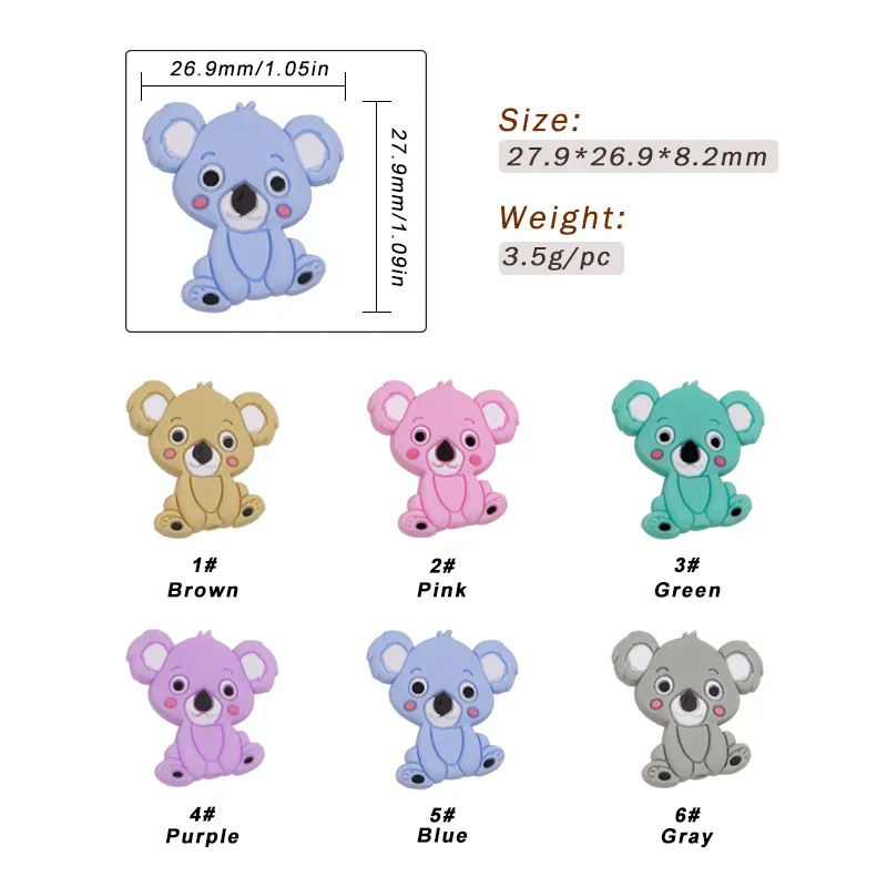 Kovict-Mini cuentas de silicona Koala para beb&eacute;, mordedor Molar para beb&eacute;, accesorios de cadena de chupete masticables, juguetes de lactancia, 30/50 piezas-3