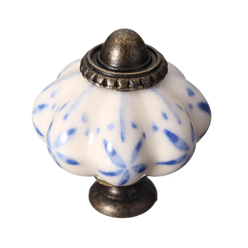 Керамические шкаф мебельные ручки под одно отверстие синий лист ручная роспись в