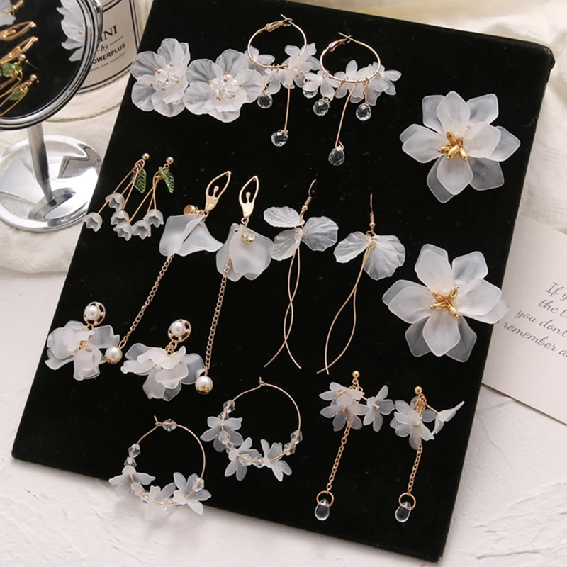 

VKME Korean Fashion Flower Dangle Earrings For Women Trendy Crystal Tassel pearl Earring Petal Long Drop Earings Elegant Jewelry