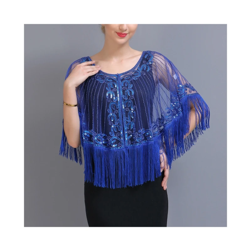 Женская плотная шаль из сетчатой пряжи с кисточками на подоле для латинских