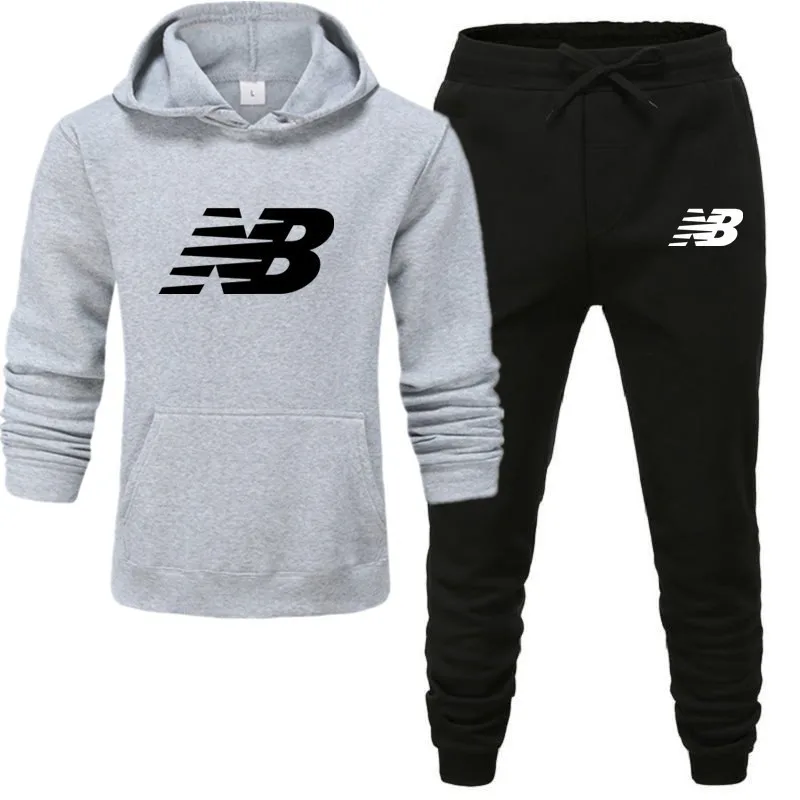 

2 Pieces Sets Tracksuit NB Men Hooded Sweatshirt+pants Pullover Hoodie Sportwear Suit Ropa Hombre Casual Men Clothes