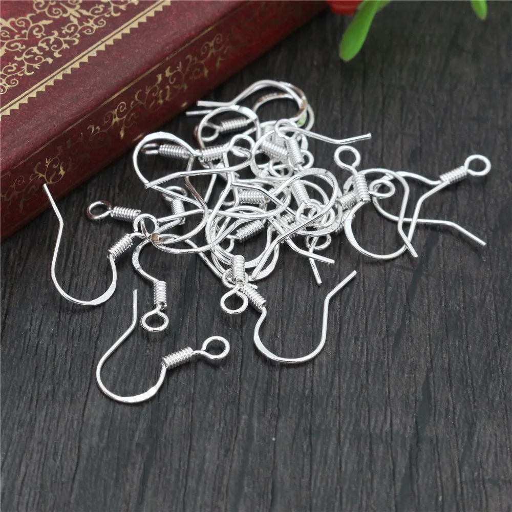 50pcs (25 Pair) 16mm 925 Sterling Silver Plated Findings Earring Hooks Clasp Accessories For Jewelry Making Wholesale Jewelrys