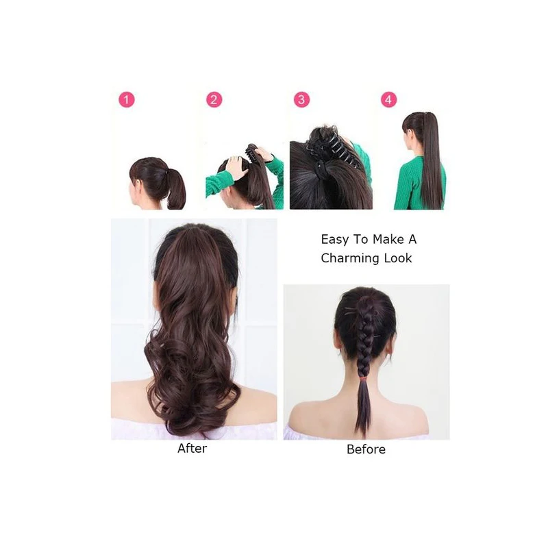 XINRAN Long Thick Wave Ponytail Extension Claw Clip Wavy Extensions Synthetic Fiber In Hair For Women | Шиньоны и парики