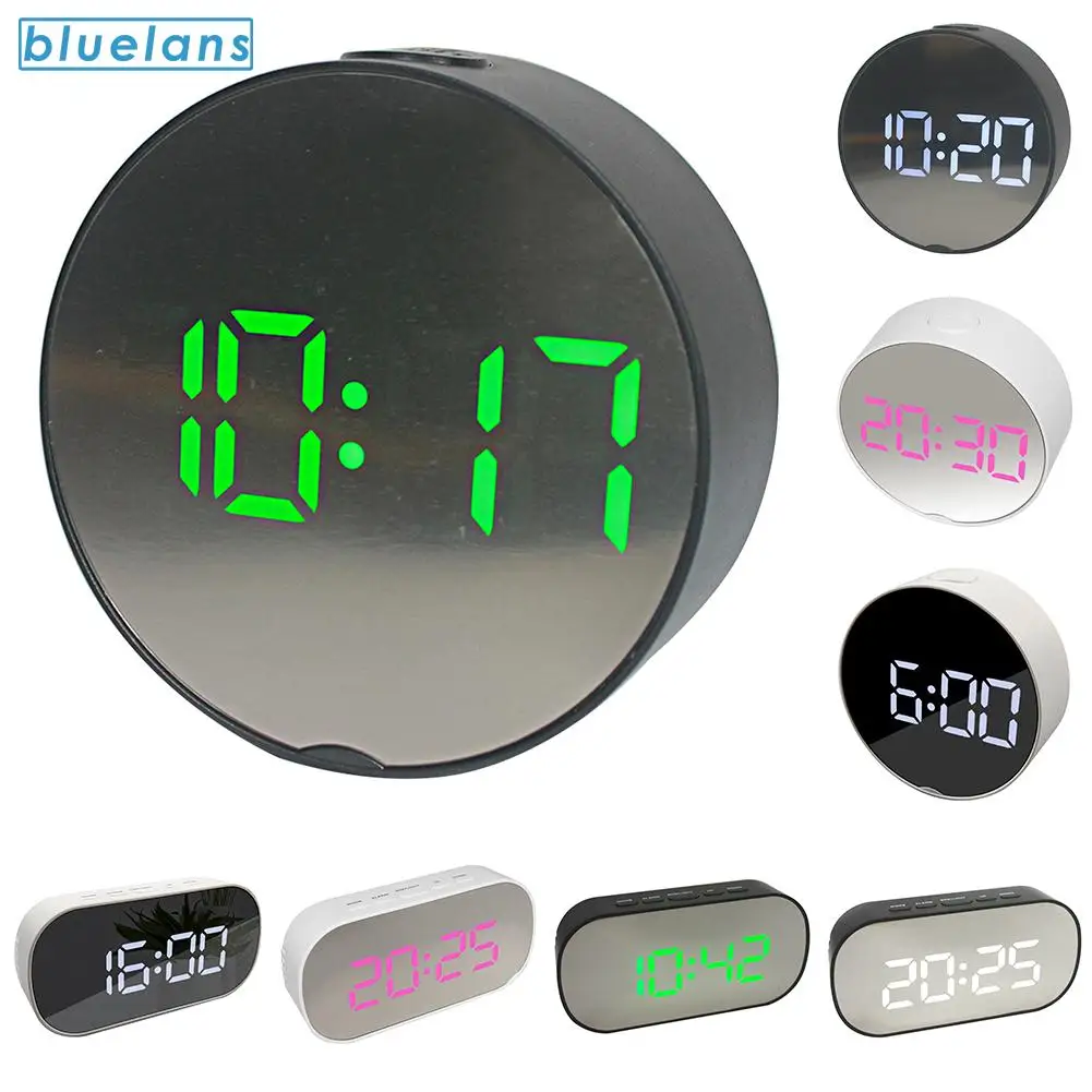 

Mini Portable Round Oval Digital Display Alarm Clock Night Light Makeup LED Large Display Mirror AAA Not Batteries Glow clock