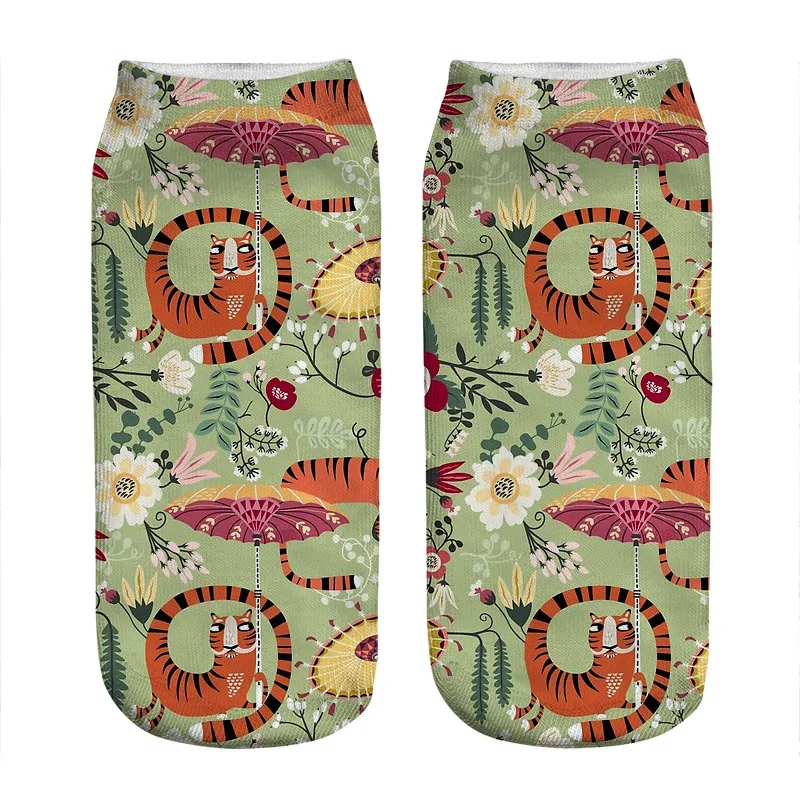

Женские носки кавайные Милые Носки с рисунком сада тигра зеленые женские носки Харадзюку Веселые забавные новые милые подарочные носки для...